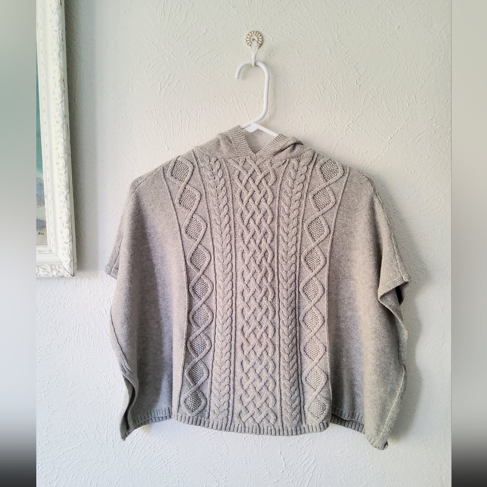 GAP Kids Cable Knit Hooded Poncho Grey
